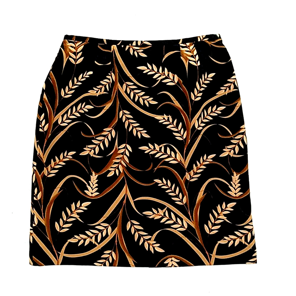 Women's Silk Skirt Size 10P Black with Wheat Pattern Norton McNaughton New